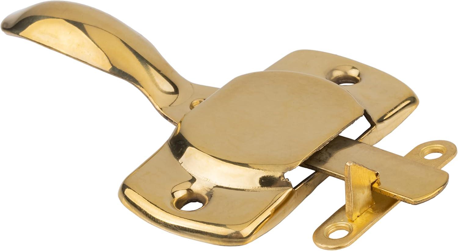 Plain Hoosier Brass Cabinet Door Latch with Offset and Flush Catches | Left Hand or Right Hand Doors Mounting | Antique Cabinet, Vintage Cupboard Reproduction Hardware | UA-114-HLPB