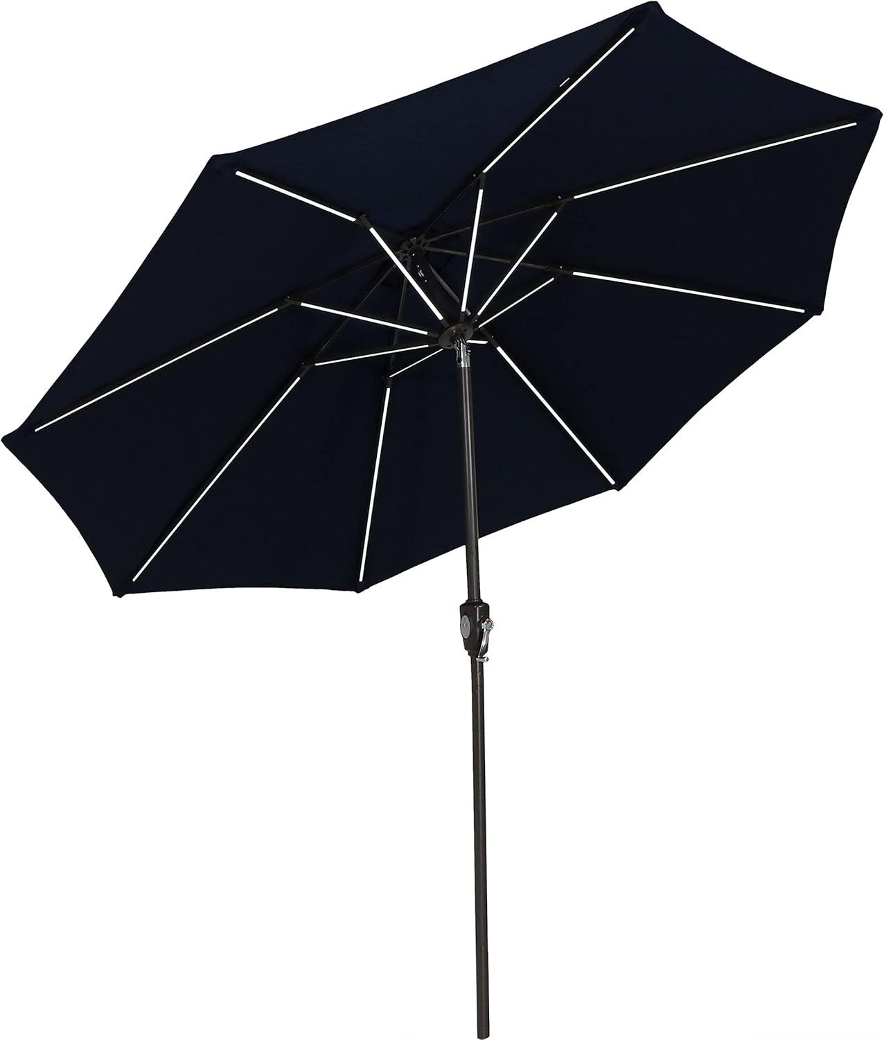 Sunnydaze Outdoor Solution-Dyed Sunbrella Pool Patio Umbrella with Solar LED Light Bars and Tilt - 9' - Navy Blue