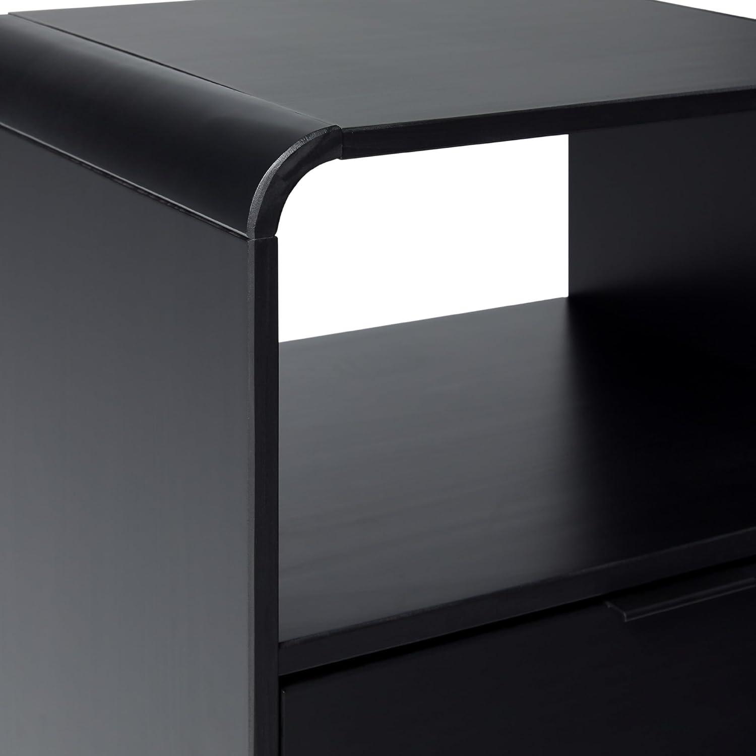 Curved-Top Solid Pine 1-Drawer Nightstand in Black