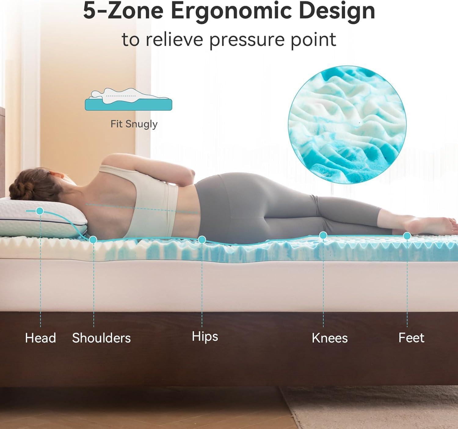 Mattress Topper Queen - 2 Inch Gel Memory Foam Mattress Topper Queen Size for Back Pain, CertiPUR-US Certified, Blue