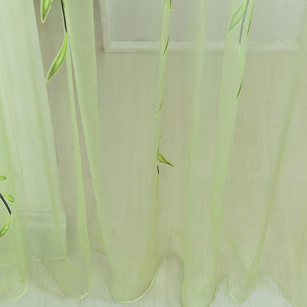 XmhyTop Rely2016 2 Pieces Willow Window Curtain Voile Tulle Room Salix Leaf Sheer Gauze Curtain Voile Panel Drapes Curtain Green Color for Living Room, Bedroom, Balcony ,100 x 200cm