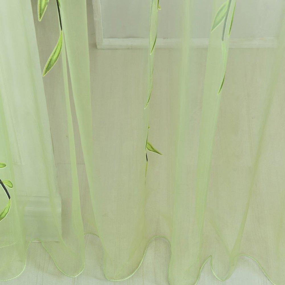 XmhyTop Rely2016 2 Pieces Willow Window Curtain Voile Tulle Room Salix Leaf Sheer Gauze Curtain Voile Panel Drapes Curtain Green Color for Living Room, Bedroom, Balcony ,100 x 200cm