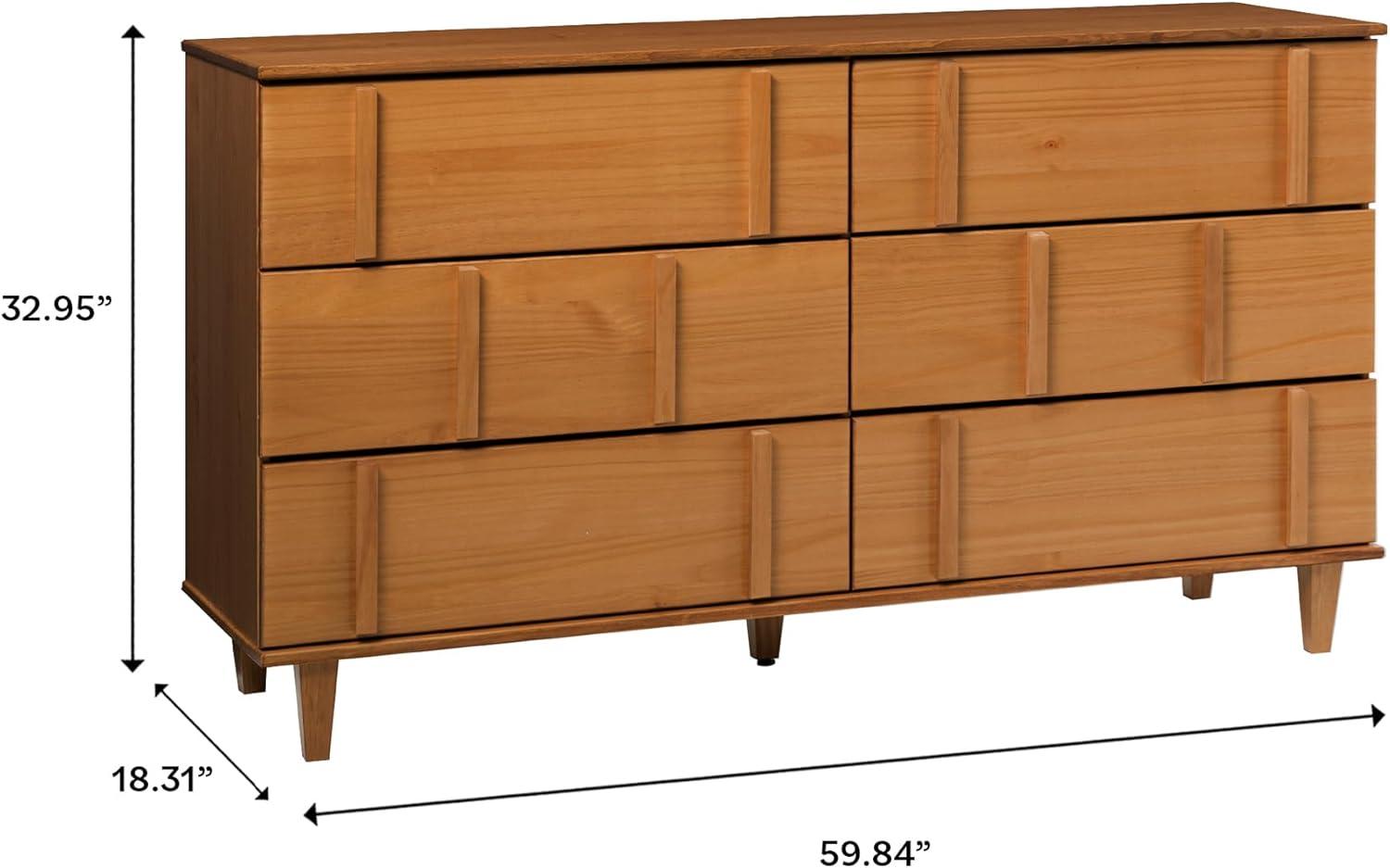 Walker Edison Modern Detailed 6-Drawer Solid Wood Dresser 60 Inch Caramel