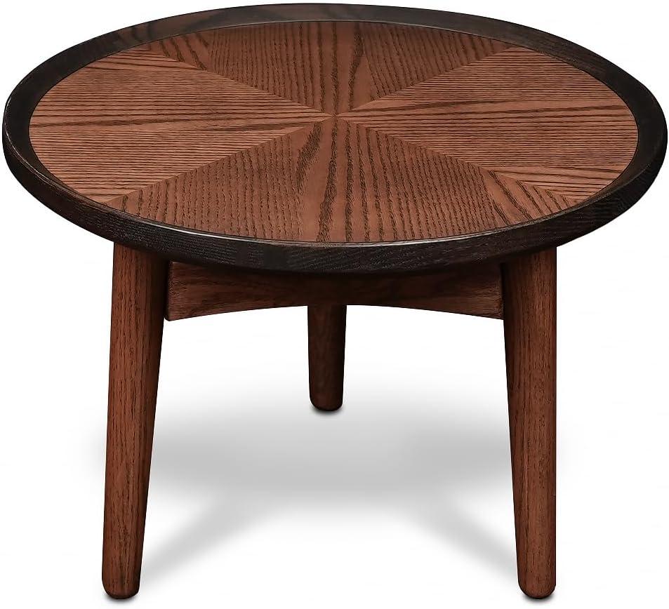 CONSDAN Nesting Table, Solid Oak Hardwood Structure Round Coffee Table & Side Table with Solid Wood Feet for Living Room, Bedroom, Balcony - Standard
