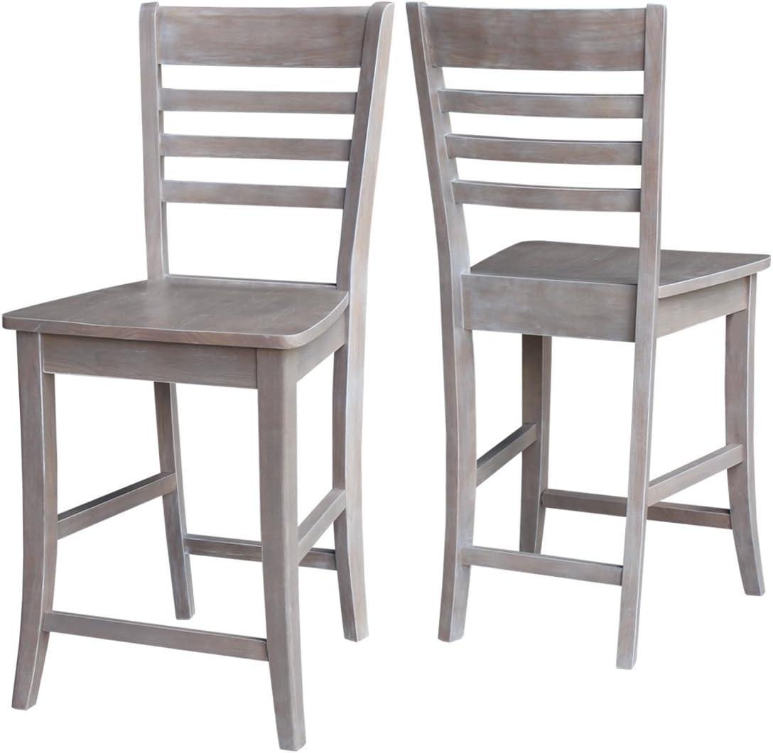 24" Roma Counter Height Barstool Washed Gray Taupe - International Concepts: Solid Wood, Ladder-Back