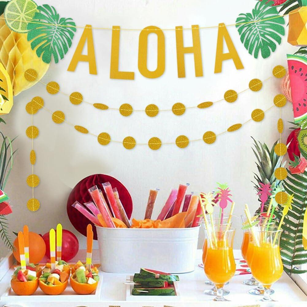 Hawaiian Aloha Party Decorations Large Gold Glittery Aloha Banner for Luau Party Supplies Favors