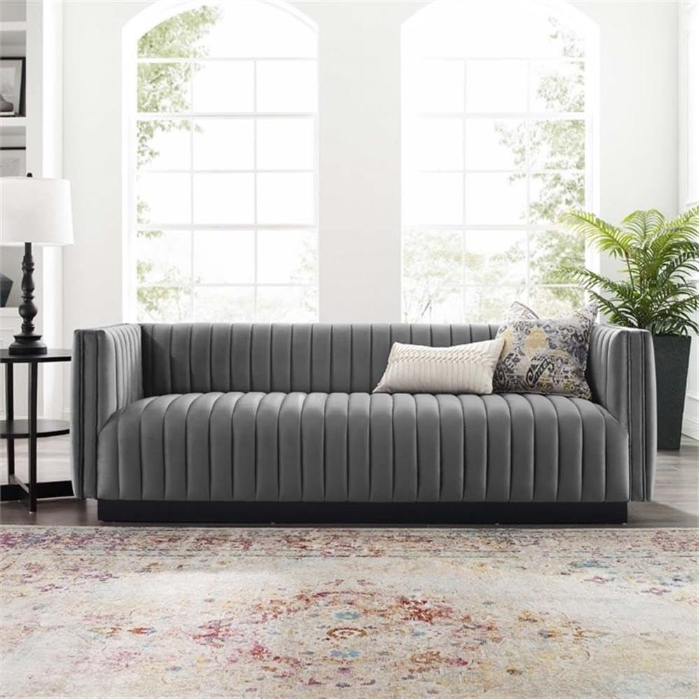 Modway EEI-3885 Conjure Channel Tufted Upholstered Performance Velvet Sofa in Gray