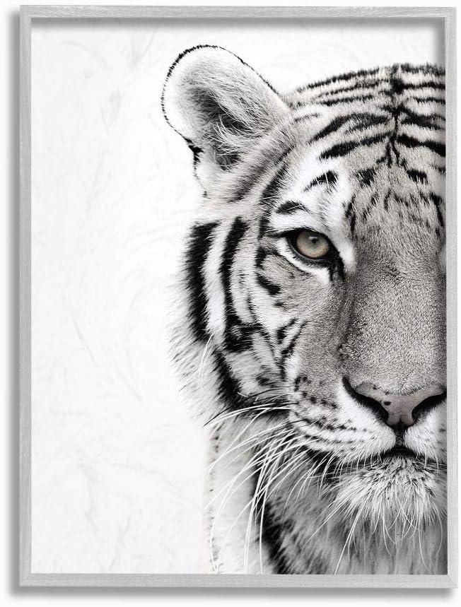 The Stupell Home Decor Collection White Tiger Close Up Black and White Photography Framed Giclee Texturized Art