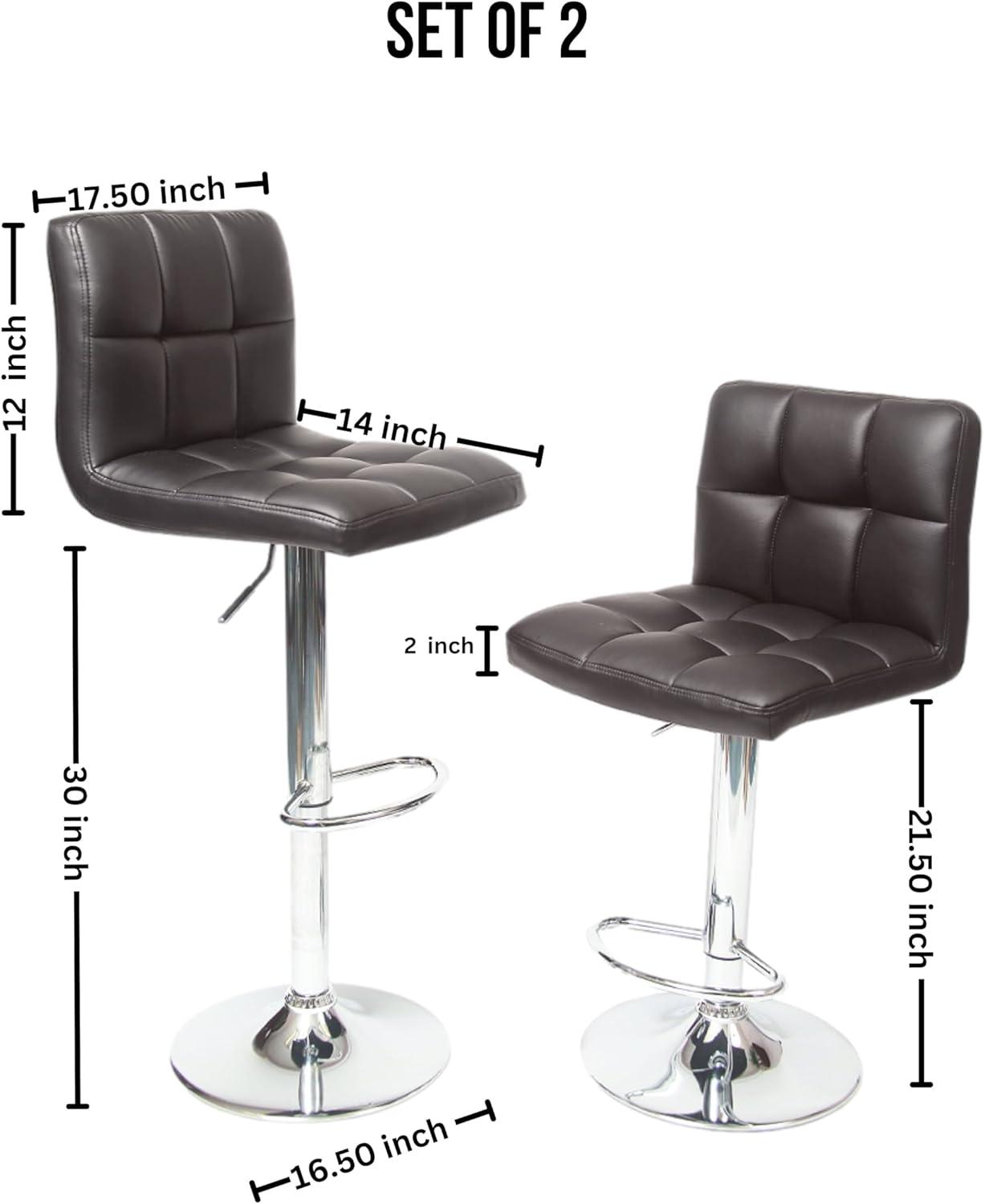 Roundhill Furniture Swivel Elegant PU Leather Modern Adjustable Hydraulic Barstools, Brown, Set of 2