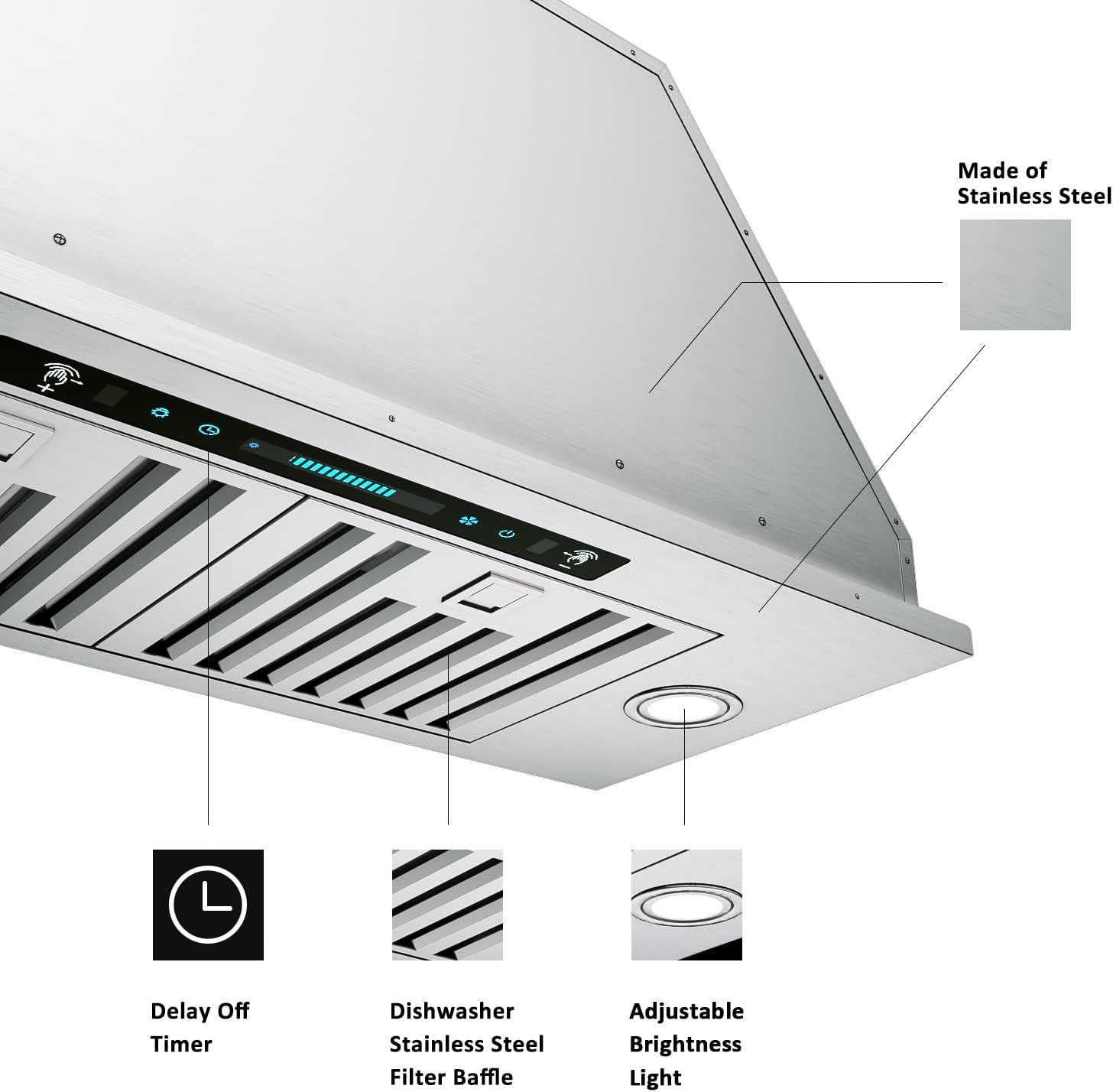 Stainless Steel 30-Inch Convertible Insert Range Hood with LED Lights