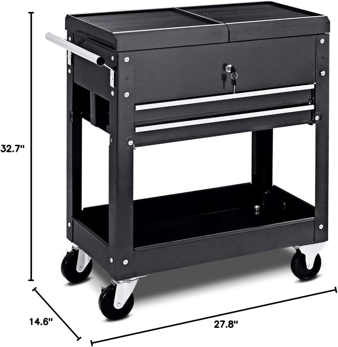 Kepooman Storage Cabinet,Garage Cabinet, Storage Cabinet, Rolling Mechanics Tool Cart Slide Top Utility Storage Cabinet Organizer 2 Drawers