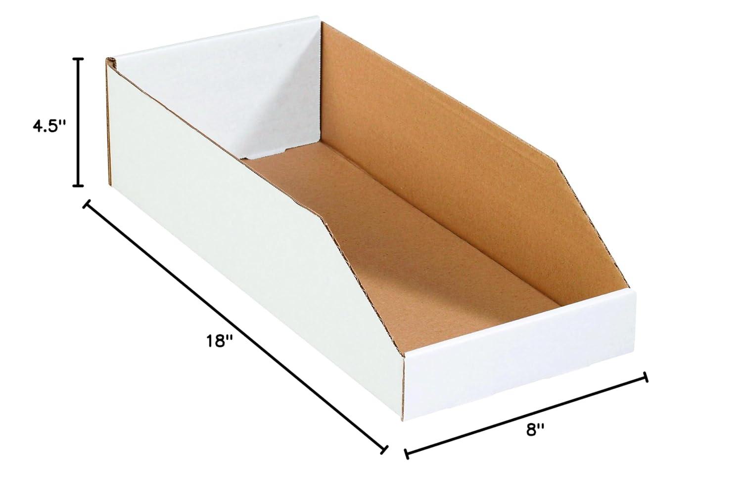 White Corrugated Cardboard Storage Bin 8" x 18" x 4.5" 50-Pack