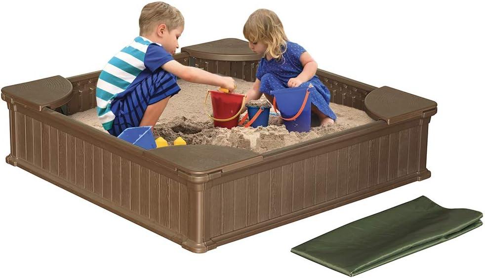 Modern Home 4ft x 4ft Weather Resistant Outdoor Sandbox Kit w/Cover