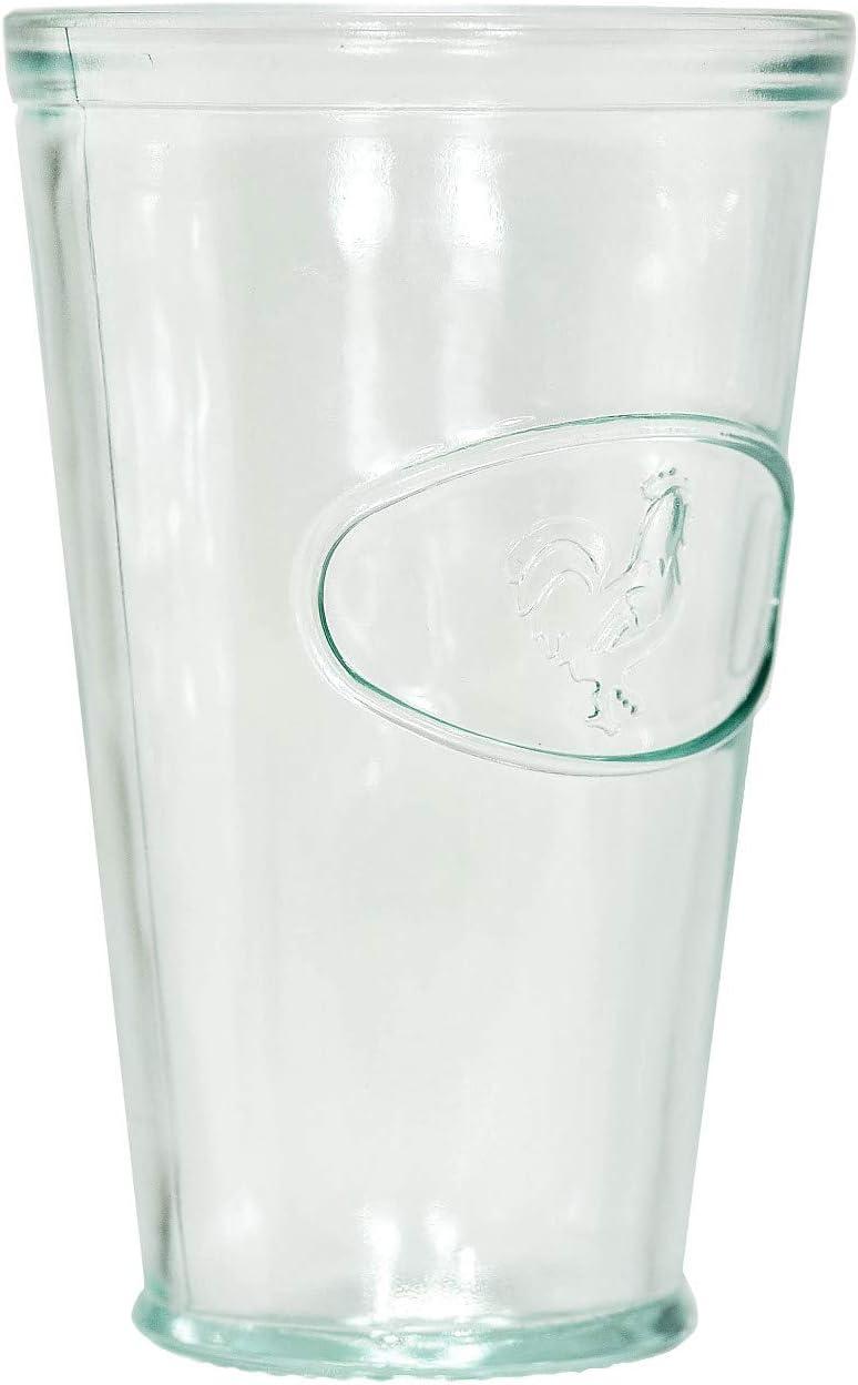 Amici Home Italian Recycled Green Rooster Hiball Glass, Drinking Glassware with Green Tint, Embossed Rooster Icon, Set of 6,16-Ounce