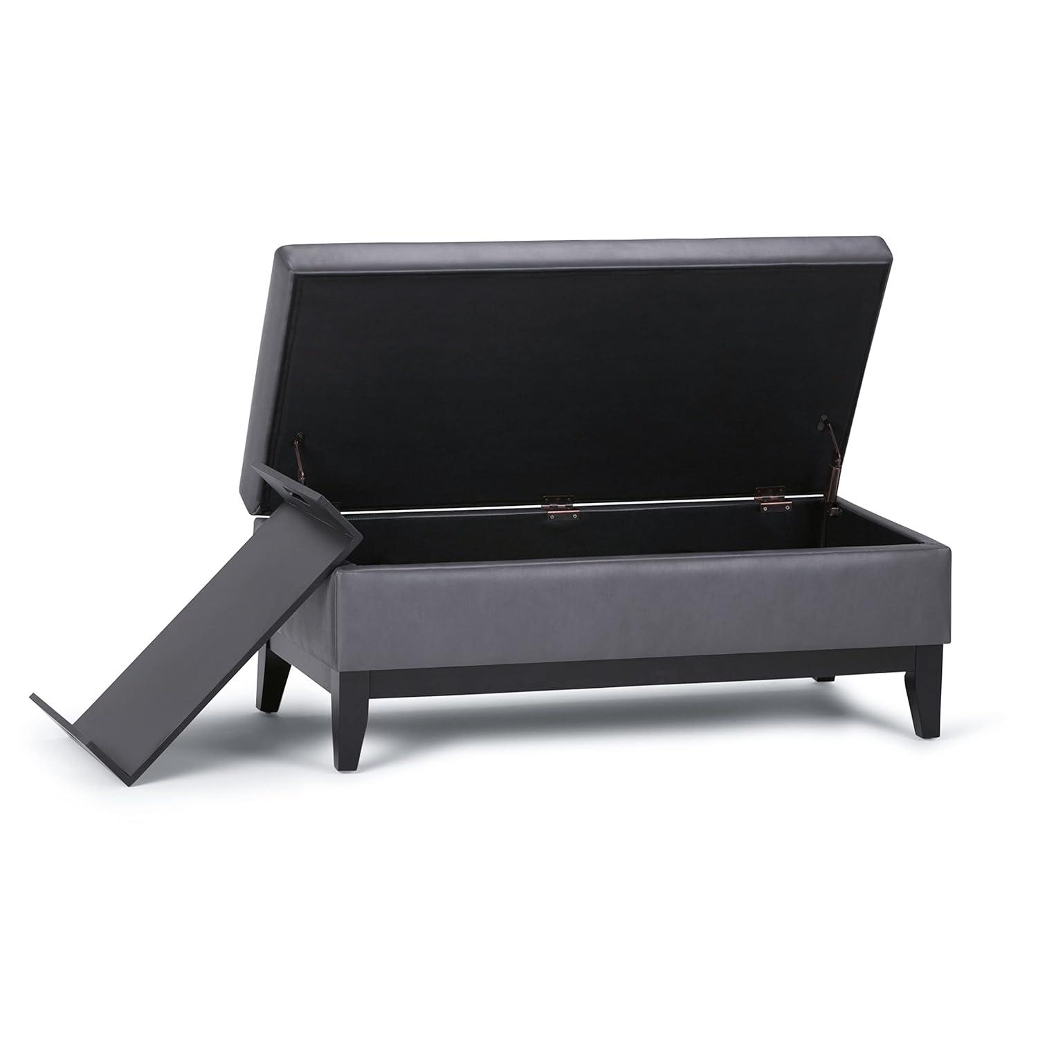 Simpli Home Oregon 42"W Upholstered Storage Ottoman Bench with Lift-Top Lid and Tray