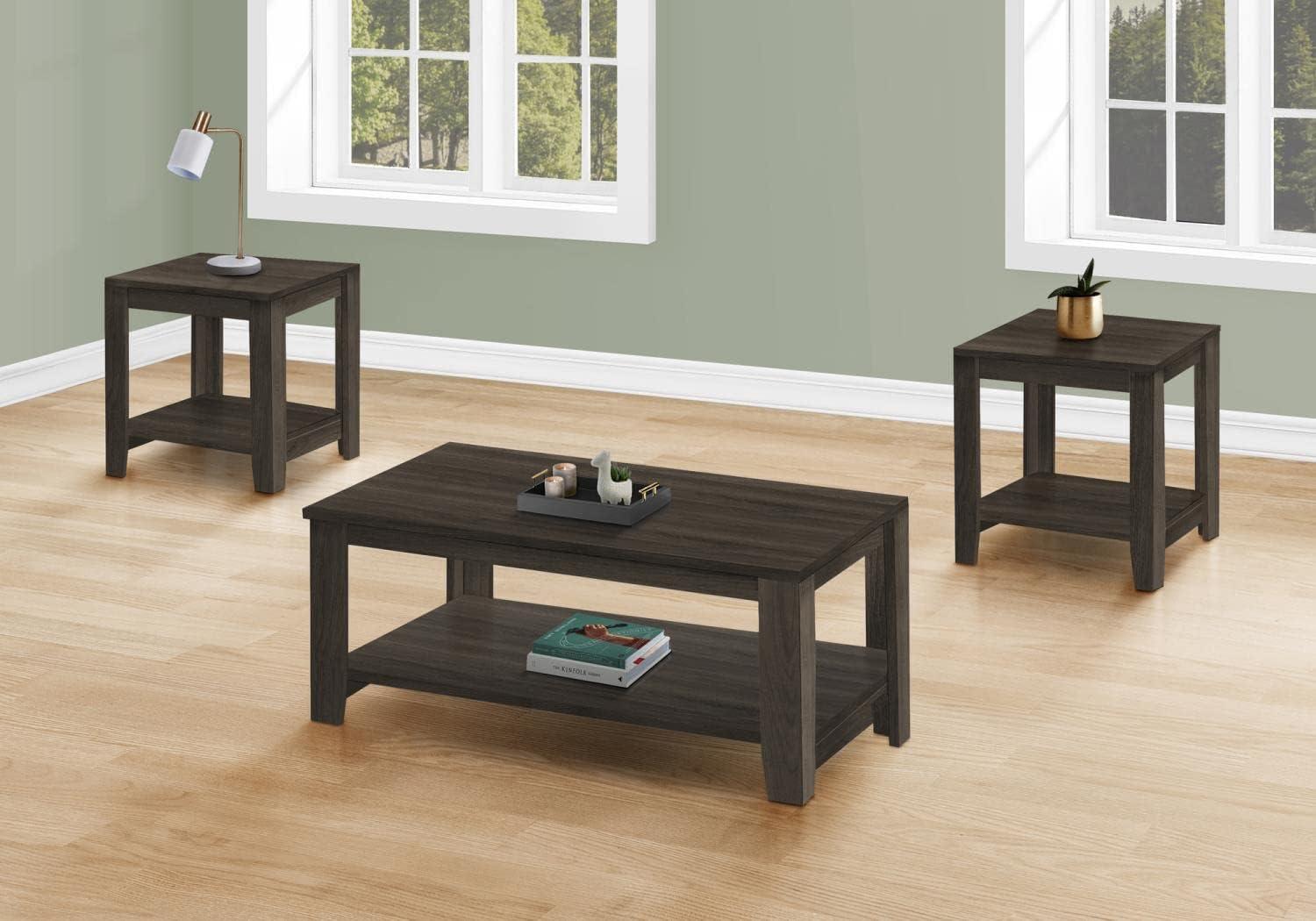 Monarch Specialties Table Set 3Pcs Set Coffee End Side Accent Living Room Laminate Brown Transitional