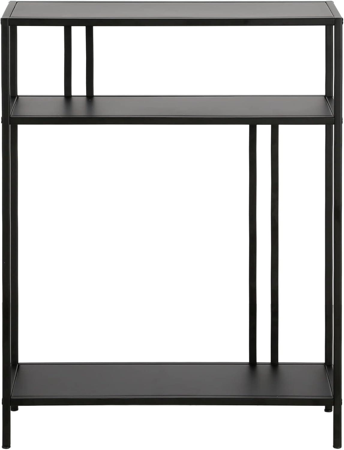 Evelyn&Zoe Cortland 22" Wide Rectangular Console Table with Metal Shelves, Blackened Bronze