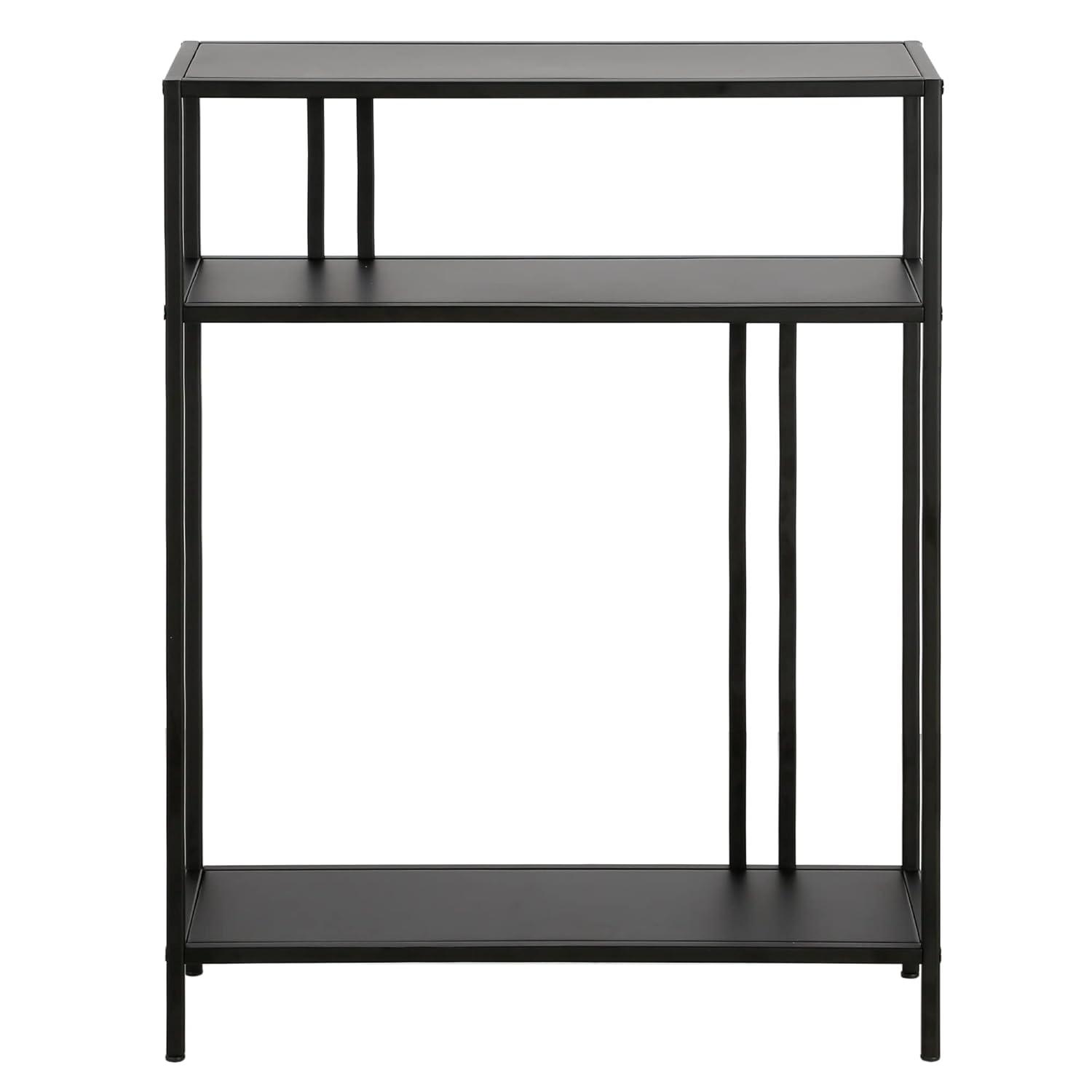 Evelyn&Zoe Cortland 22" Wide Rectangular Console Table with Metal Shelves, Blackened Bronze