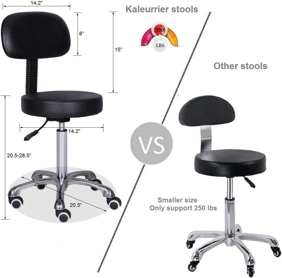 Kaleurrier Rolling Stool Salon Chair with Smooth-Rolling Wheels 360-degree Swivel Seat Heavy Duty Hydraulic Height Adjustable High Barber Cutting Stools (Black, with Backrest)