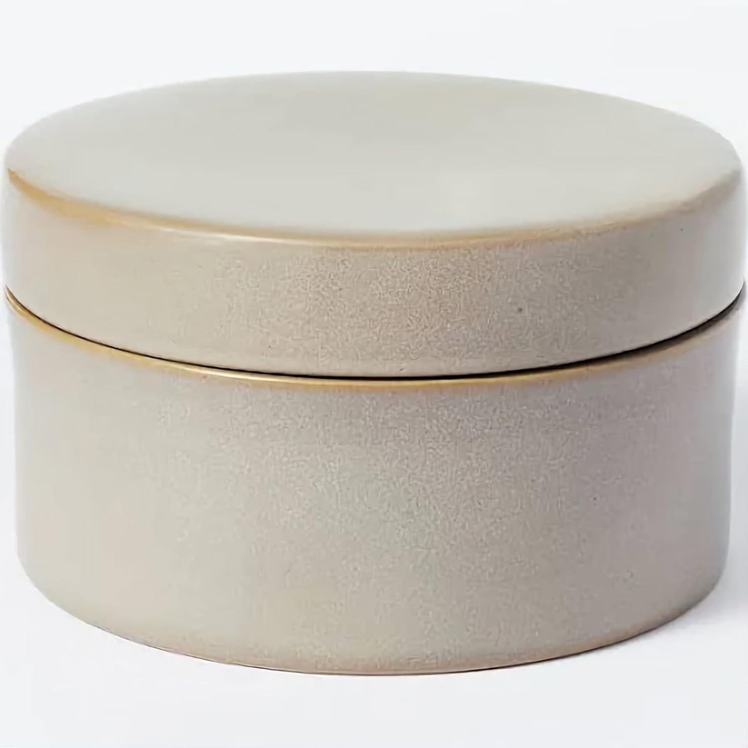 Gray Round Carved Ceramic Storage Box with Lid