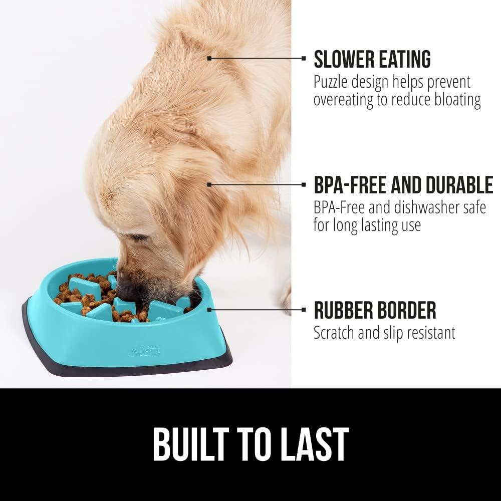 Gorilla Grip Slip Resistant Slow Feeder Dog Bowl,4 Cups,Slows Down Pets Eating,Prevents Overeating,Feed Small&Large Breed Puppy,Puzzle Design,Dogs Pet Bowls for Dry&Wet Food,Turquoise,4 Cup.