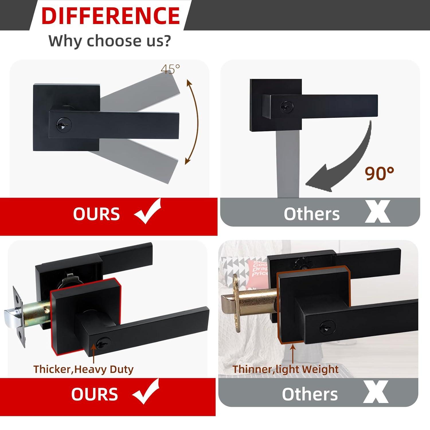 Front Door Handle and Deadbolt Set, Matte Black Exterior Door Lock Set with Deadbolt, Front Door Handles and Locks (2 Pack)