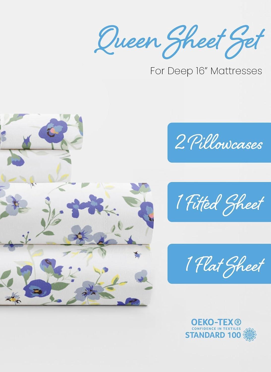 Simply Soft 4 Piece Floral Patterned Bed Sheet Set