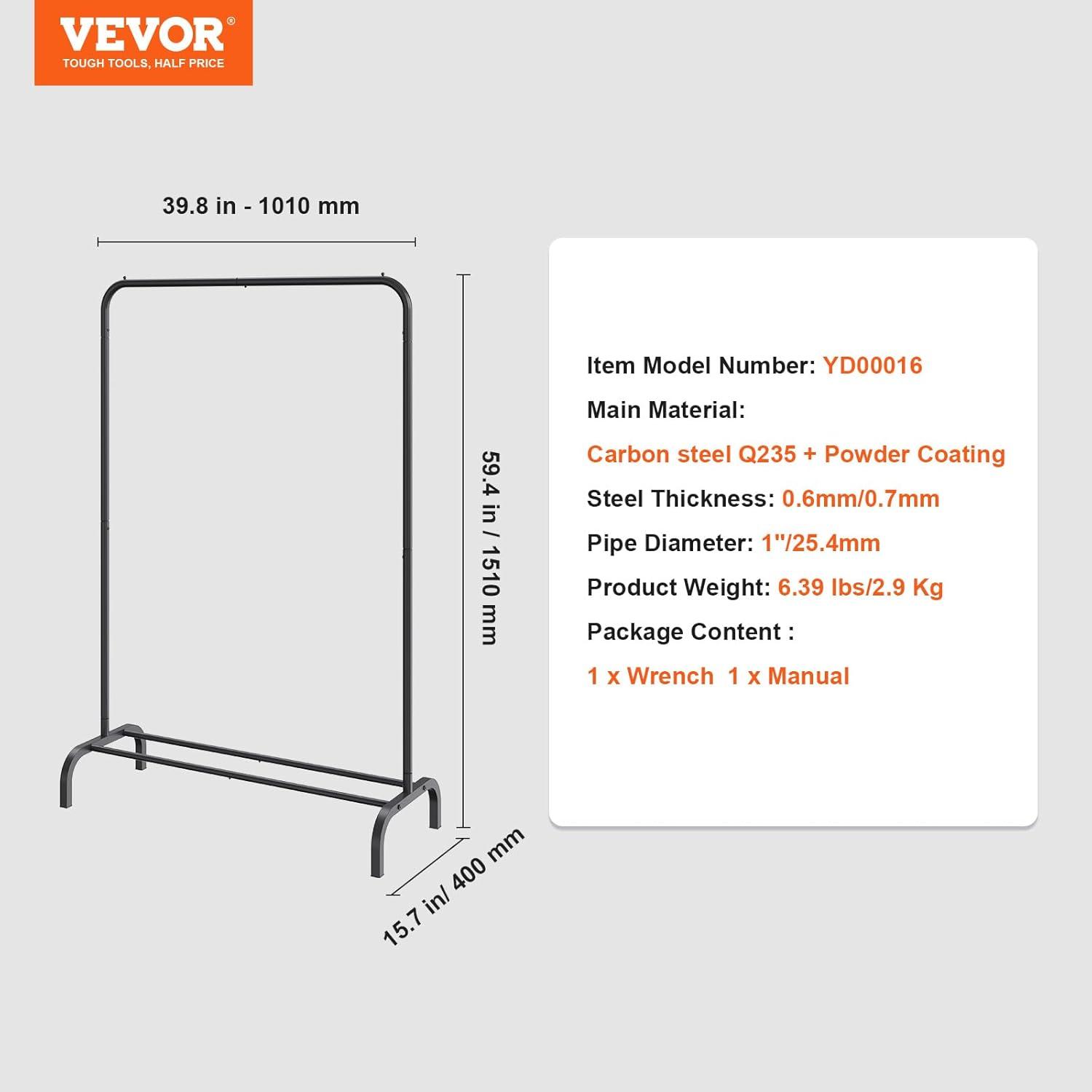 Black Heavy Duty Portable Clothes Rack with Storage Shelf