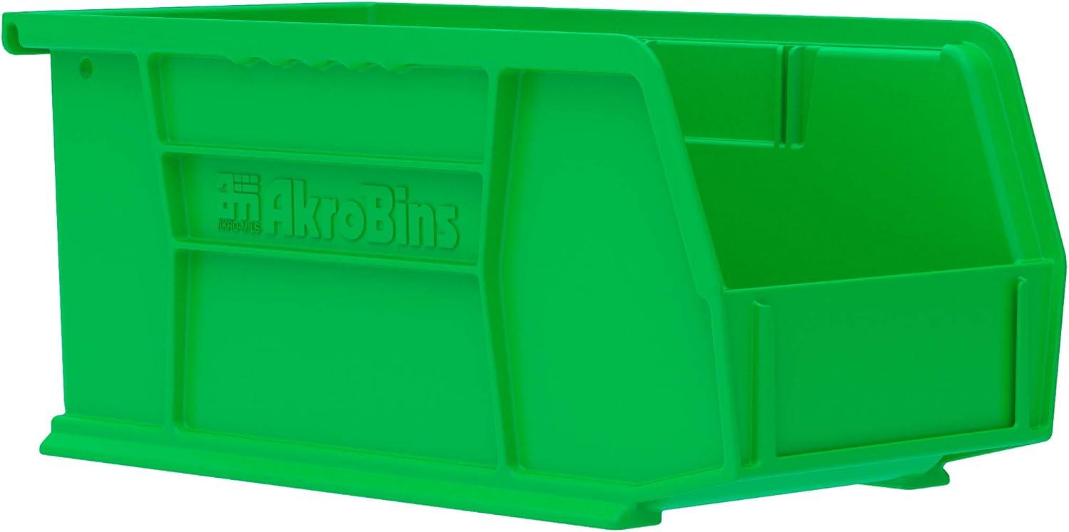 Green Plastic Stackable Storage Bins, 11 x 5 x 5 Inches