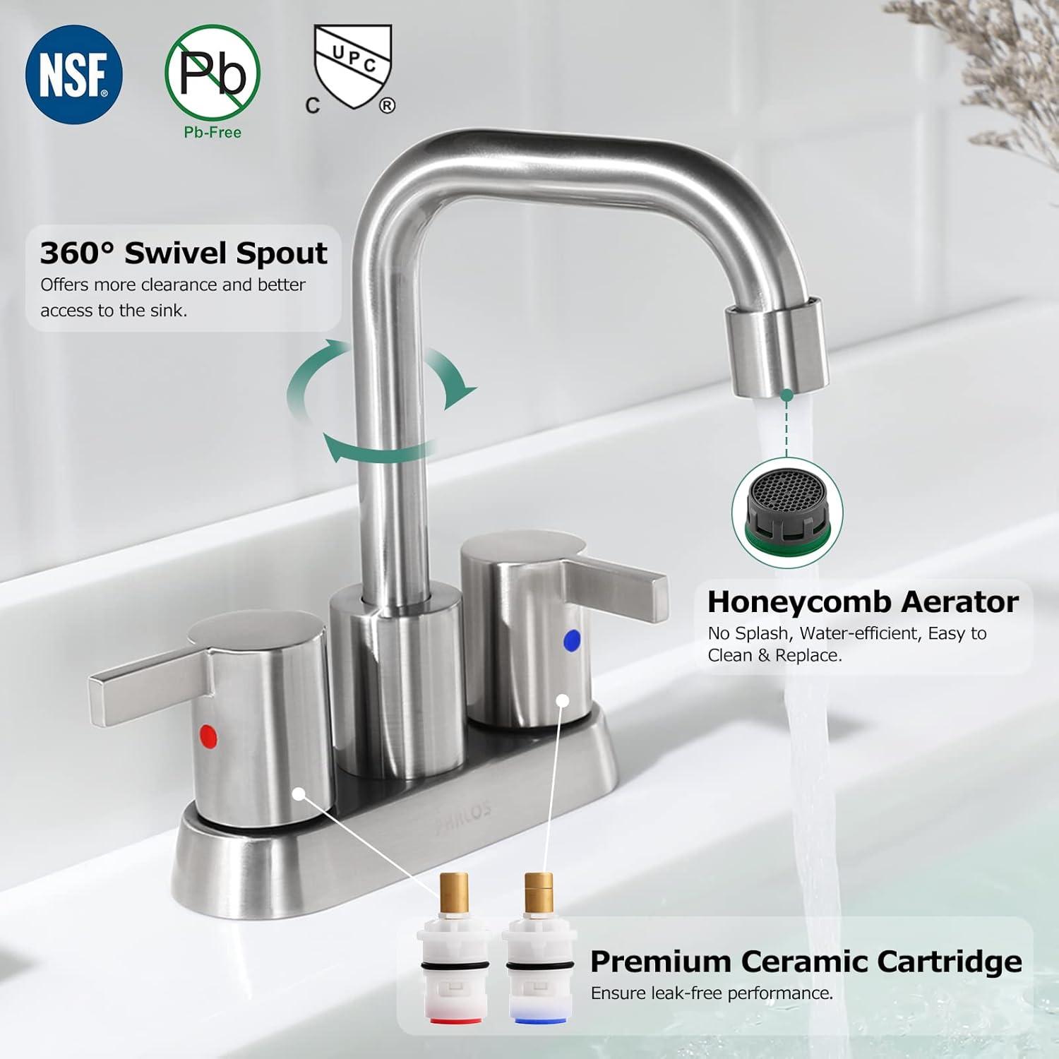 Centerset 2-handle Bathroom Faucet with Drain Assembly