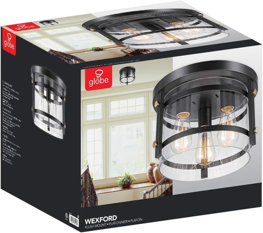 Wexford 3-Light Dark Bronze and Clear Glass Flush Mount