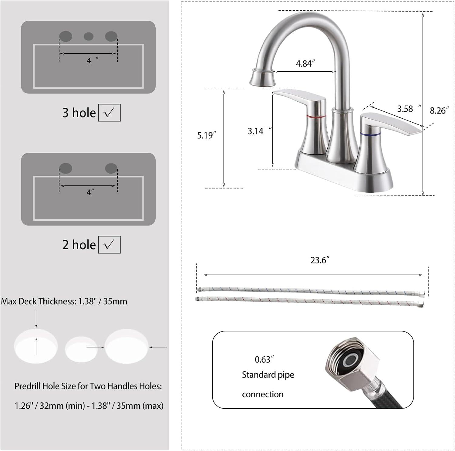 Brushed Nickel 2-Handle High-Arc Bathroom Faucet Set