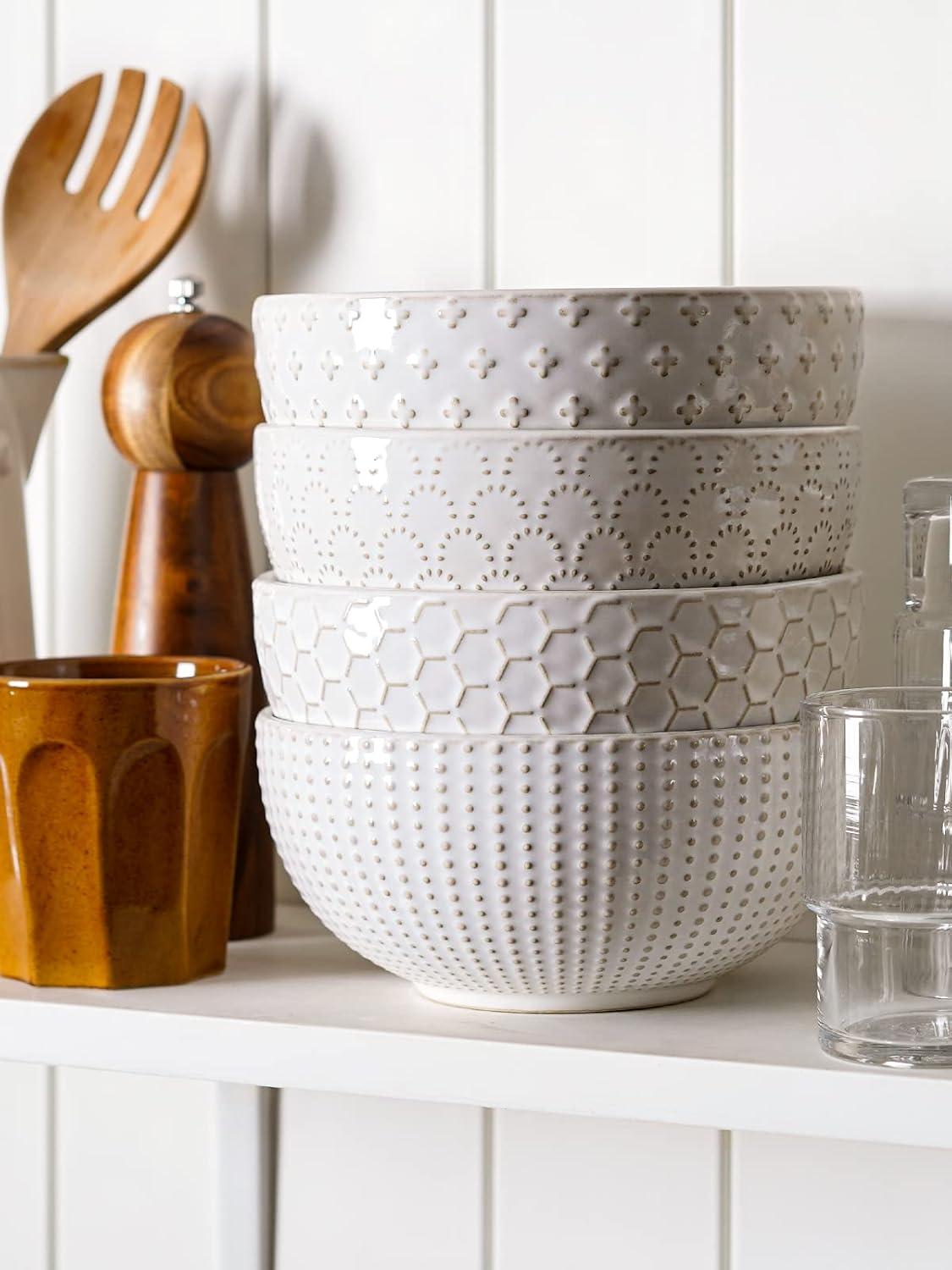 Winston Porter Large Soup Bowl 42 OZ, Ceramic Kitchen Bowl Set For Soup, Pho, Chip, Pasta, Fruits, Salad, Noodle And Ramen- 7 Inch, Set Of 4, Arctic White