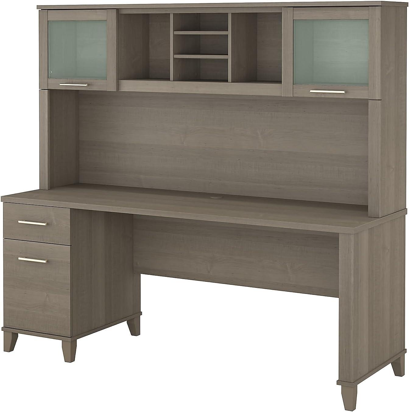 Somerset 72W Office Desk with Drawers and Hutch in Storm Gray - Engineered Wood