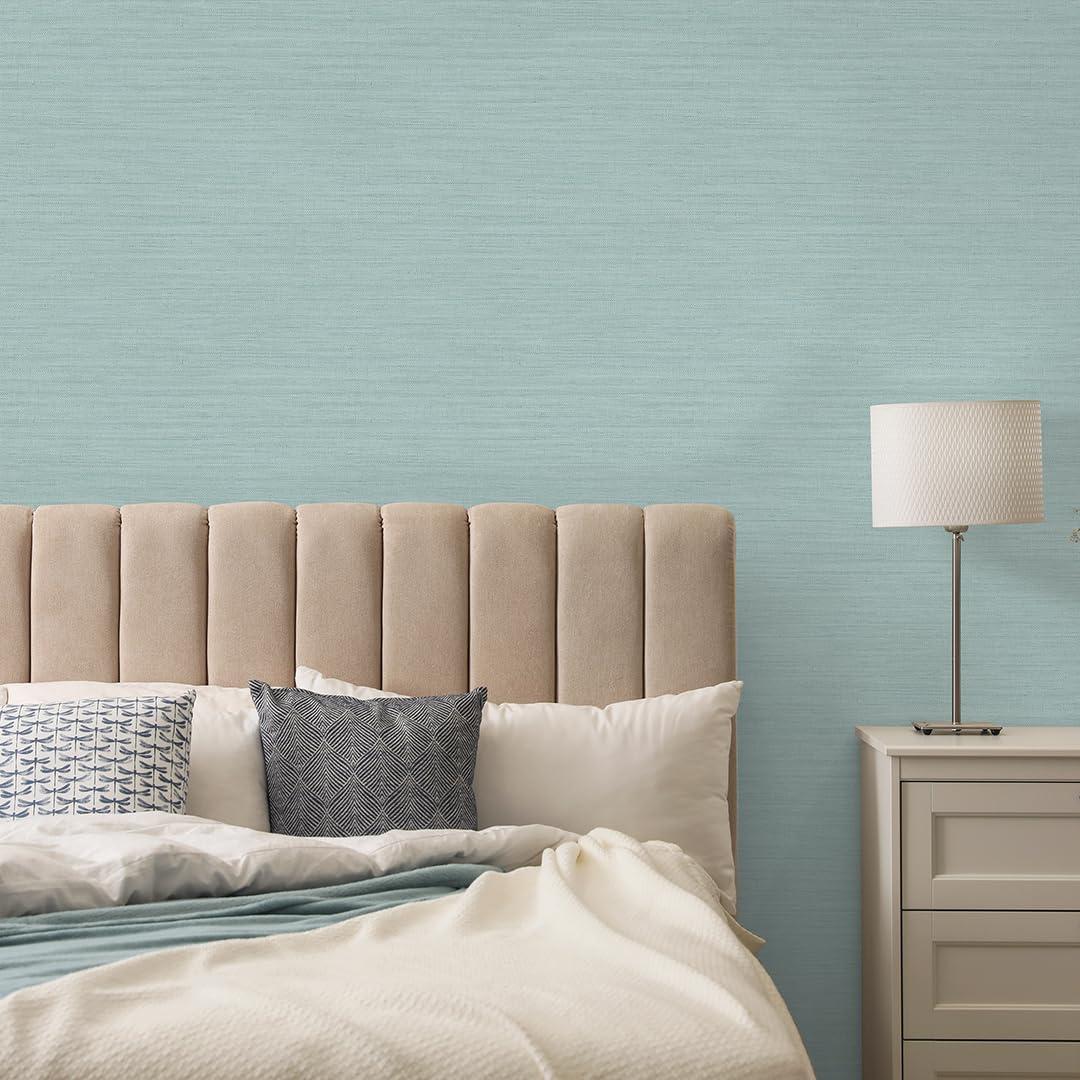Tempaper & Co.® Faux Horizontal Grasscloth Removable Peel and Stick Wallpaper, Textured Seaglass, 28 sq. ft.: Vinyl, Prepasted