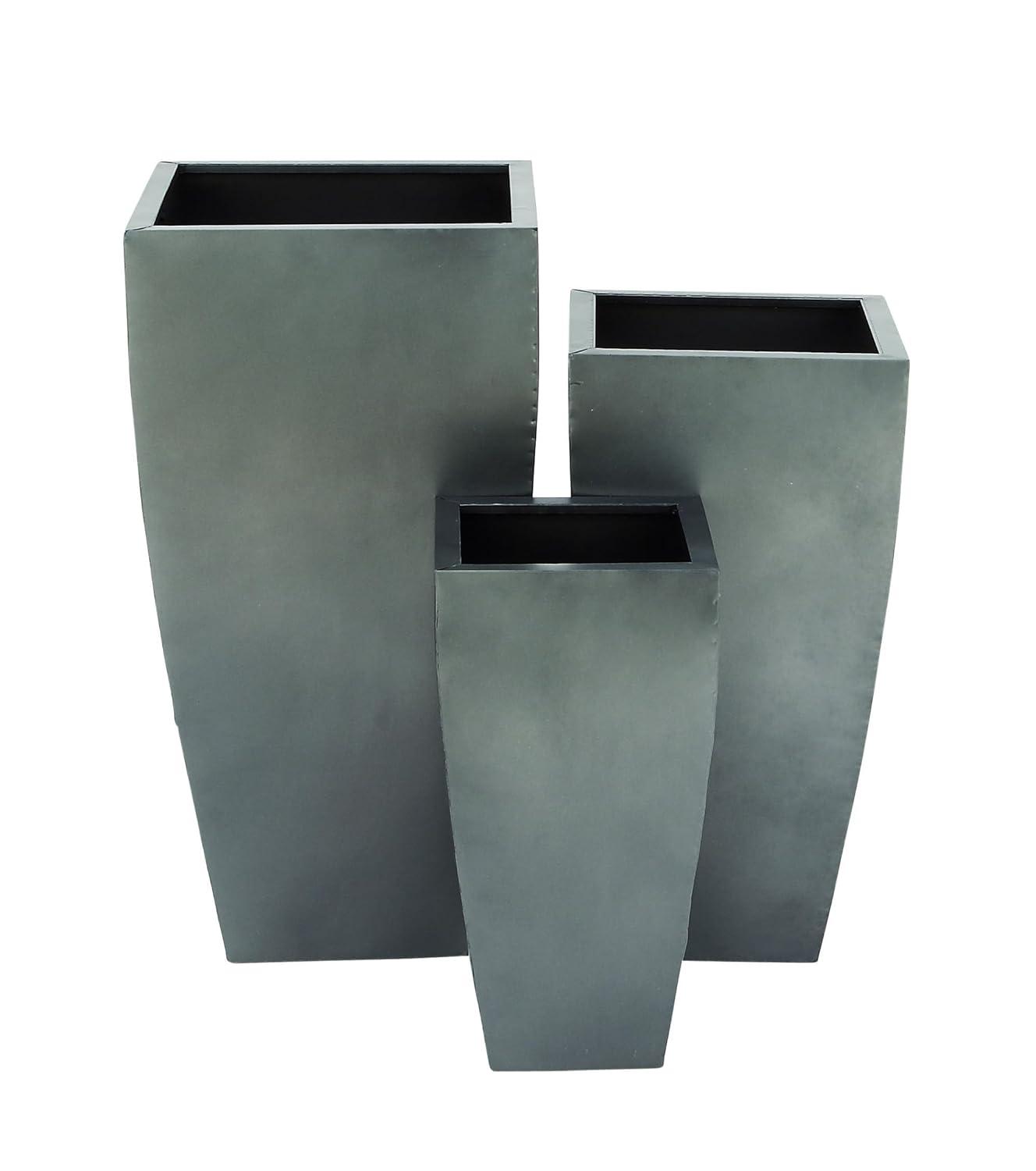DecMode Grey Contemporary Oversized Metal Planter with Cement Hue, Set of 3, 20", 25", 30"H