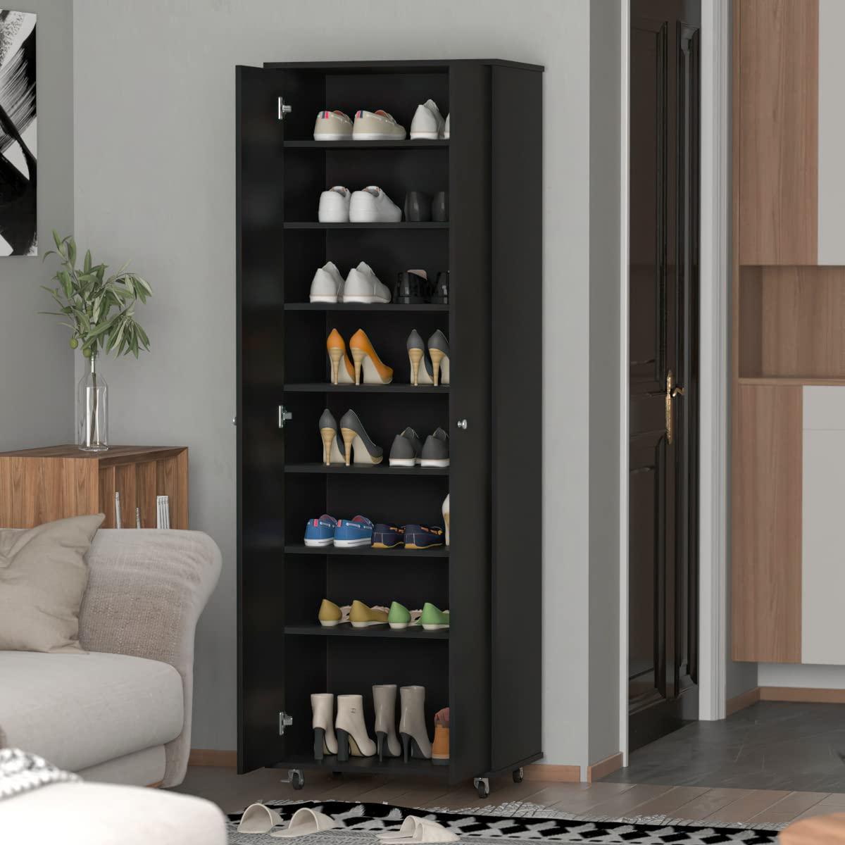 71" Closet Storage Cabinet 8-Tier Shoe Rack with Wheel Entryway Shelf - 23.6"L x 15.7"W x 70.9"H