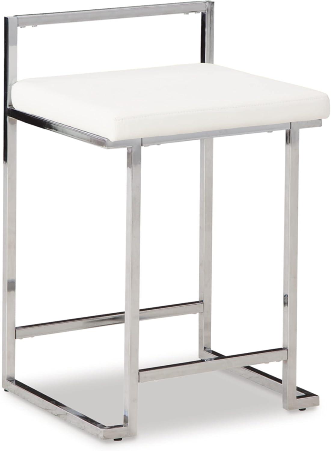Signature Design by Ashley Madanere Contemporary Upholstered Stool with Metal Frame, 2 Count, White & Chrome