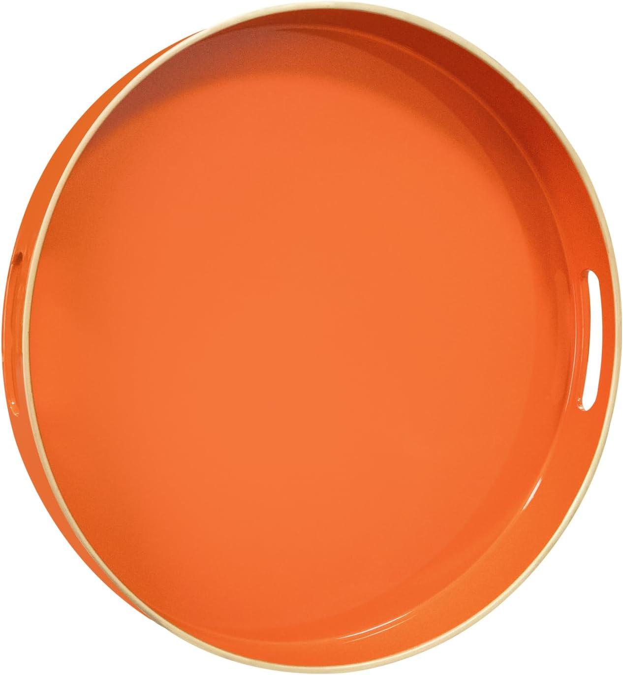 13" Orange Plastic Round Serving Tray with Handles