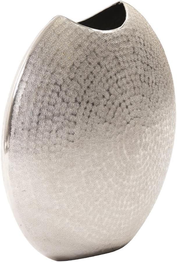 Howard Elliott Frosted Decorative Metal Vase for Centerpiece, Mettalic Silver Accent Table Vase with Hammered Texture for Home, Console Table, Entryway & Living Room, 5 x 6.5 x 14.25 Inch, Large