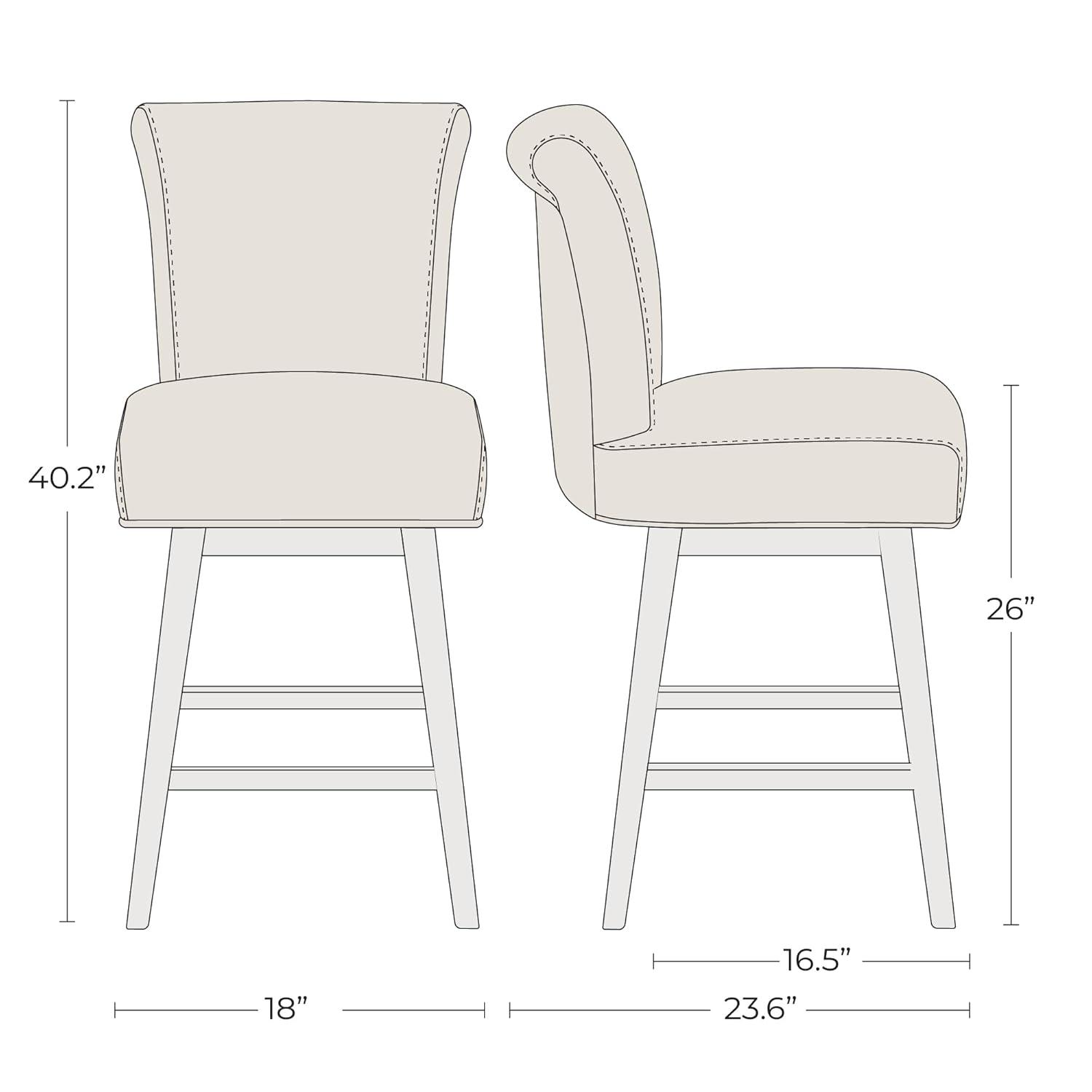 CHITA 26 in Upholstered Swivel Counter Bar Stools with Back&Wood Legs Set of 2, Fabric in Tan