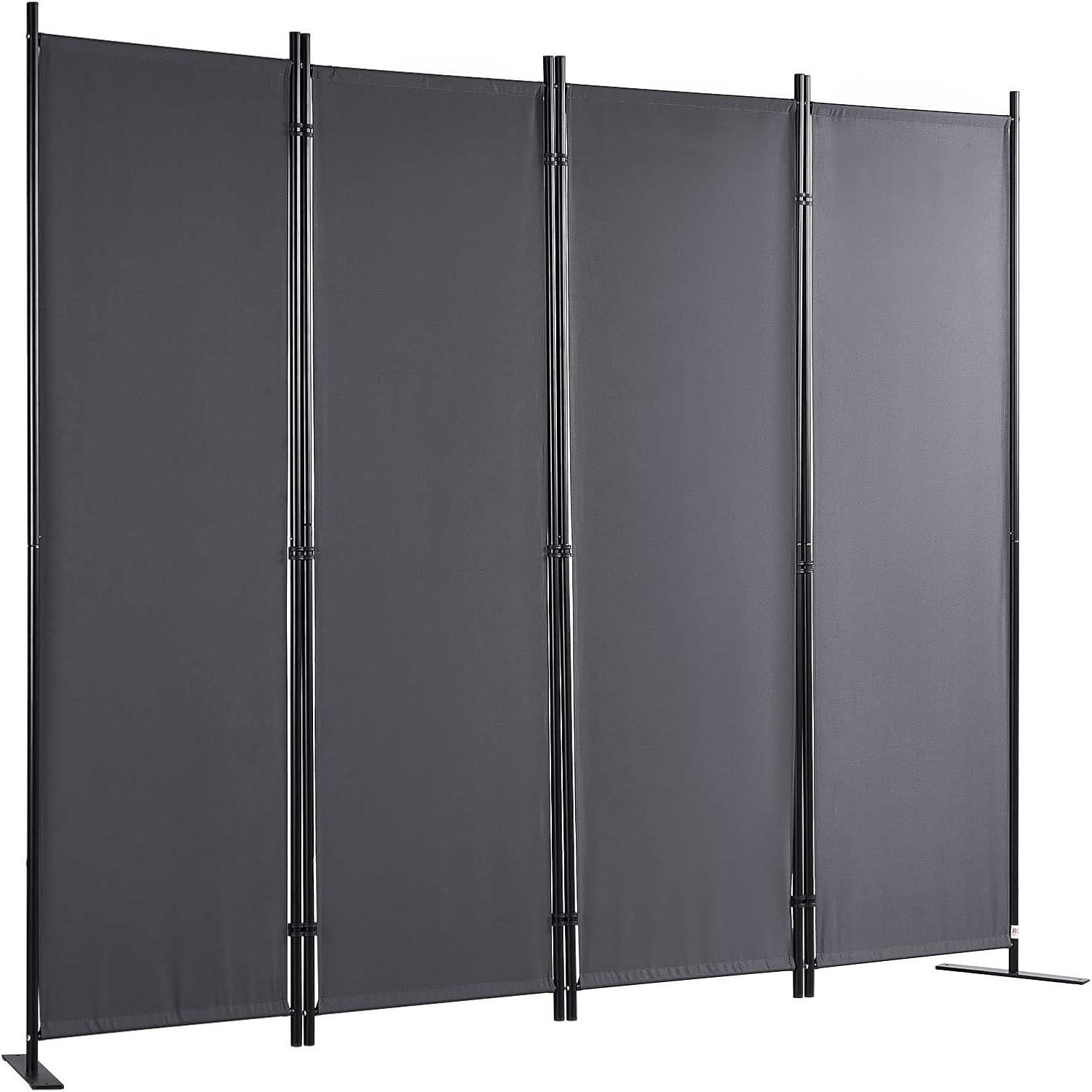 Gray 4-Panel Folding Room Divider with Metal Frame