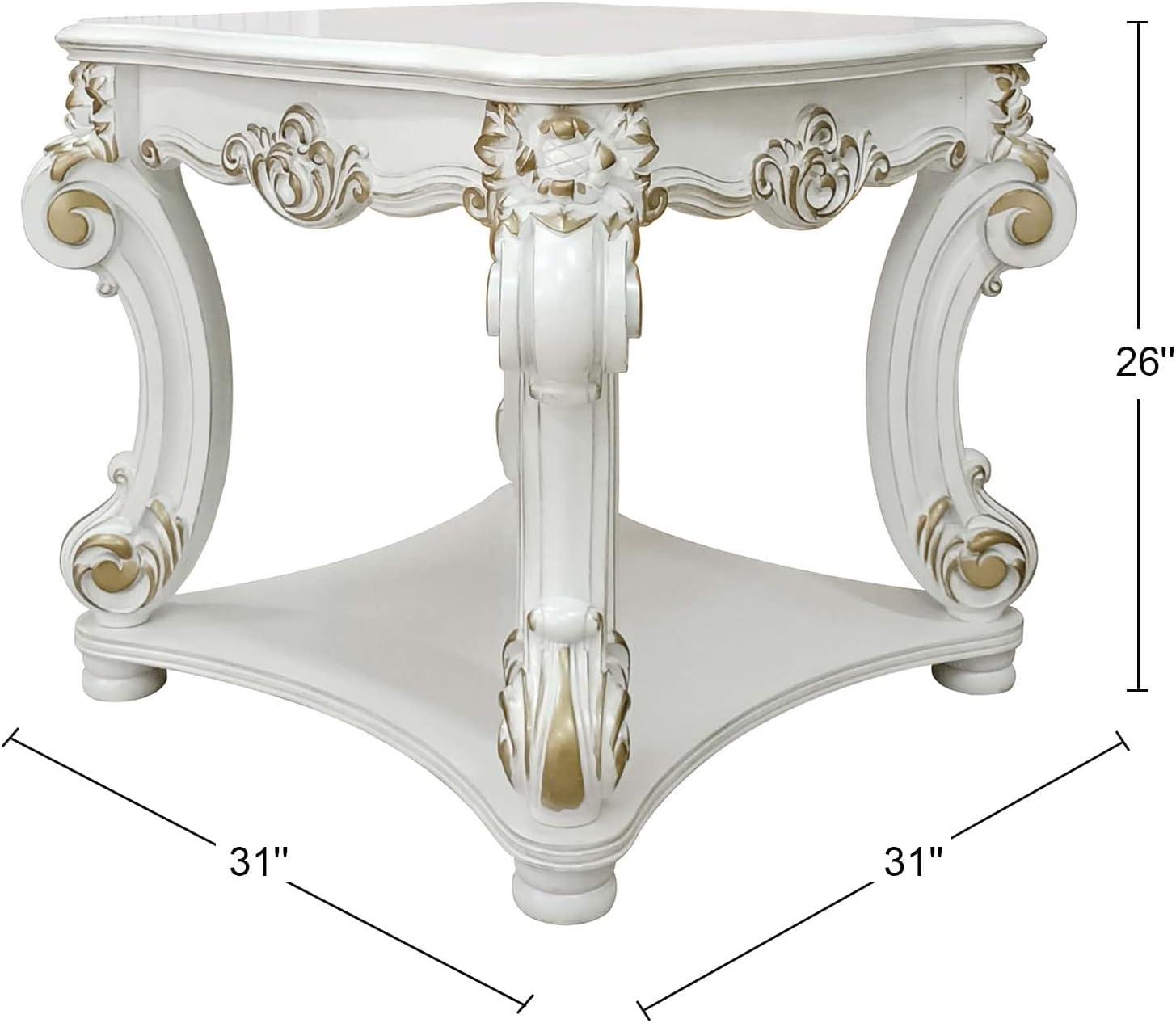 Antique Pearl Square End Table with Scrolled Legs