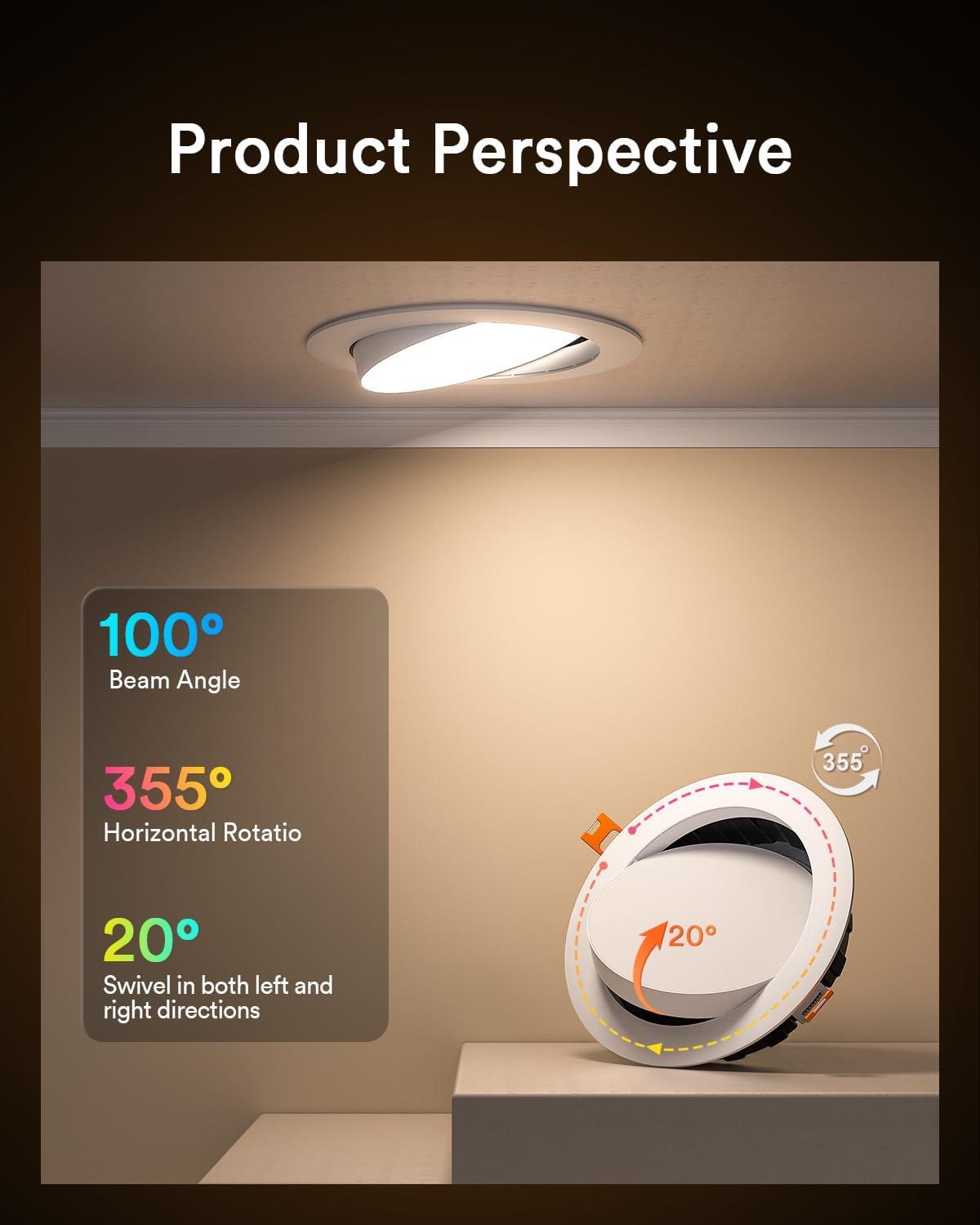 6 Inch LED Smart Recessed Lights with J-Box, Color Changing RGBCW Downlight, Voice Control