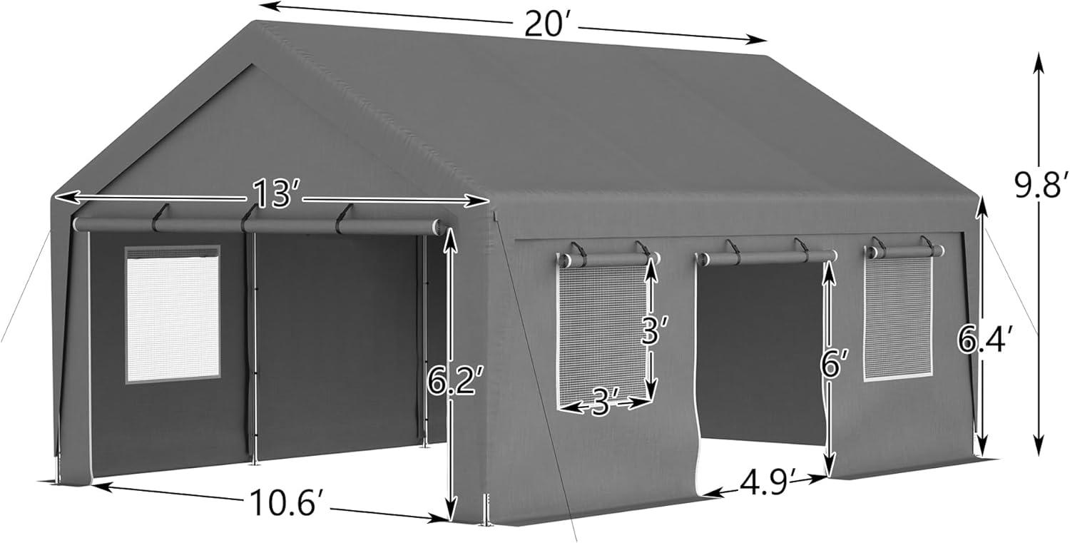 Thanaddo 13 Ft. W x 20 Ft. D Garage Heavy Duty Carport Portable Garage Storage Shed Canopy