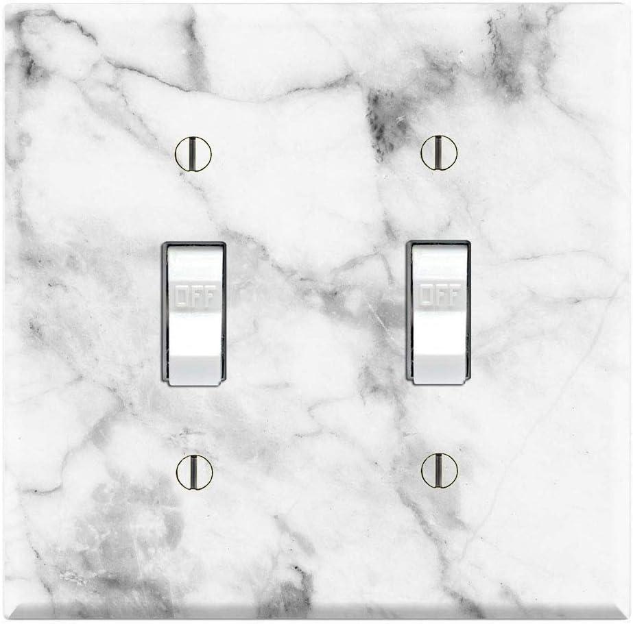 Graphics Wallplates - White Grey Marble Background Print - Double Toggle Wall Plate Cover