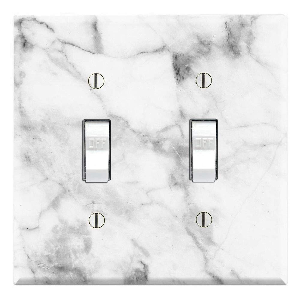 Graphics Wallplates - White Grey Marble Background Print - Double Toggle Wall Plate Cover