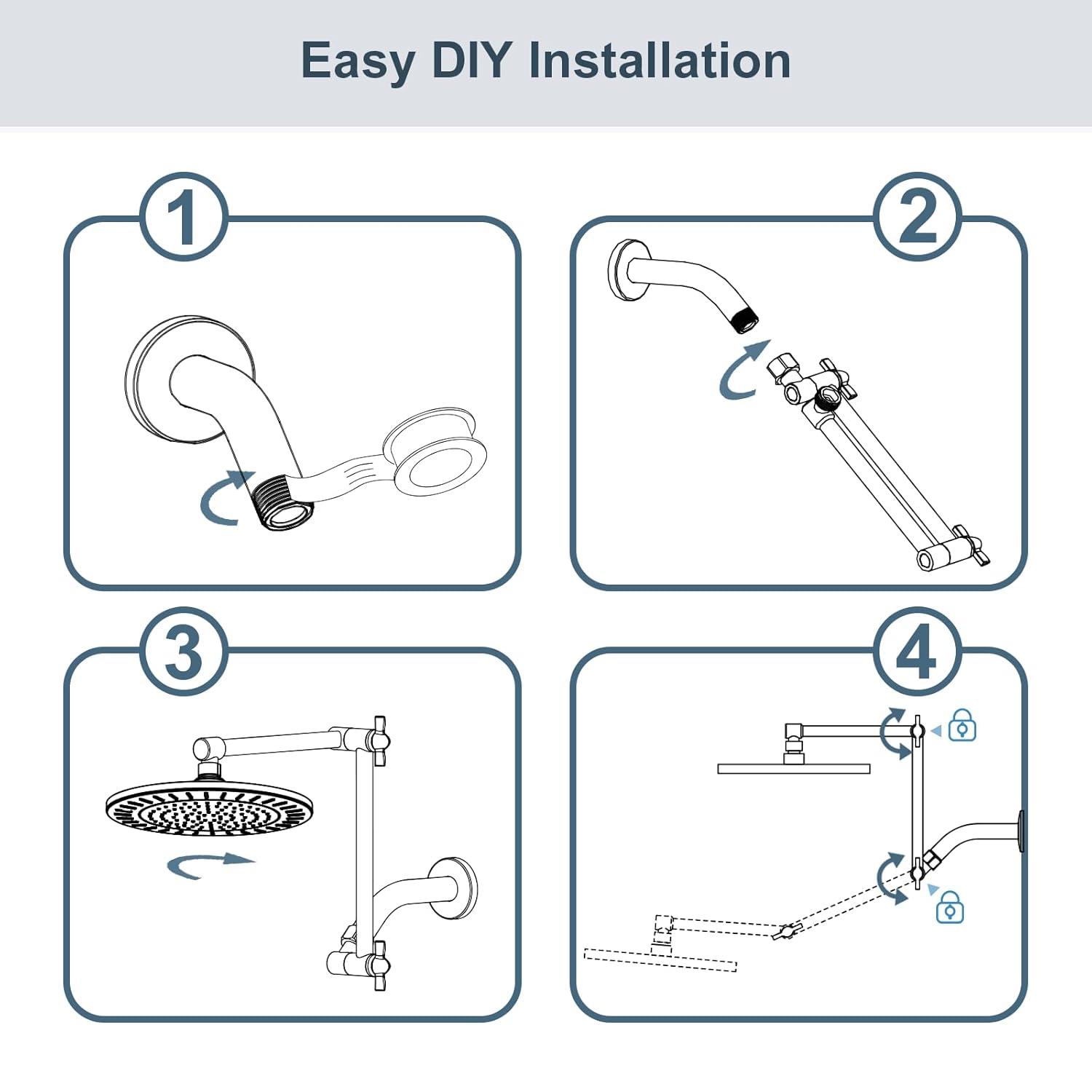 Bright Showers Brass Shower Arm Extender for Rain and Handheld Shower Head, 14 inch Universal Shower Head Extension Arm, Adjustable Height & Angle, Oil-Rubbed Bronze