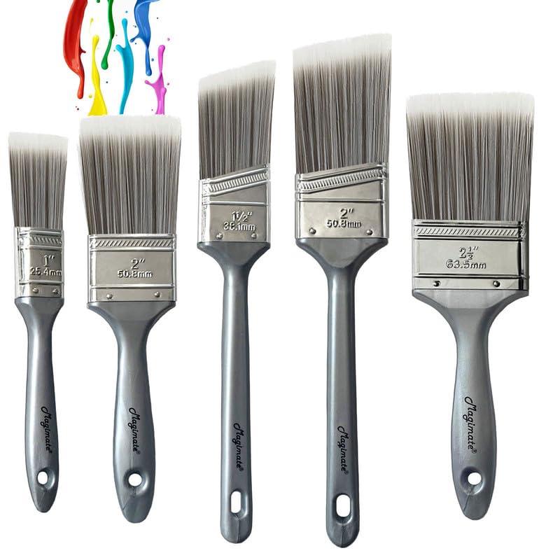 Pro Grade Premium Paint Brushes, 5 Piece Variety Set, Interior/Exterior Painting