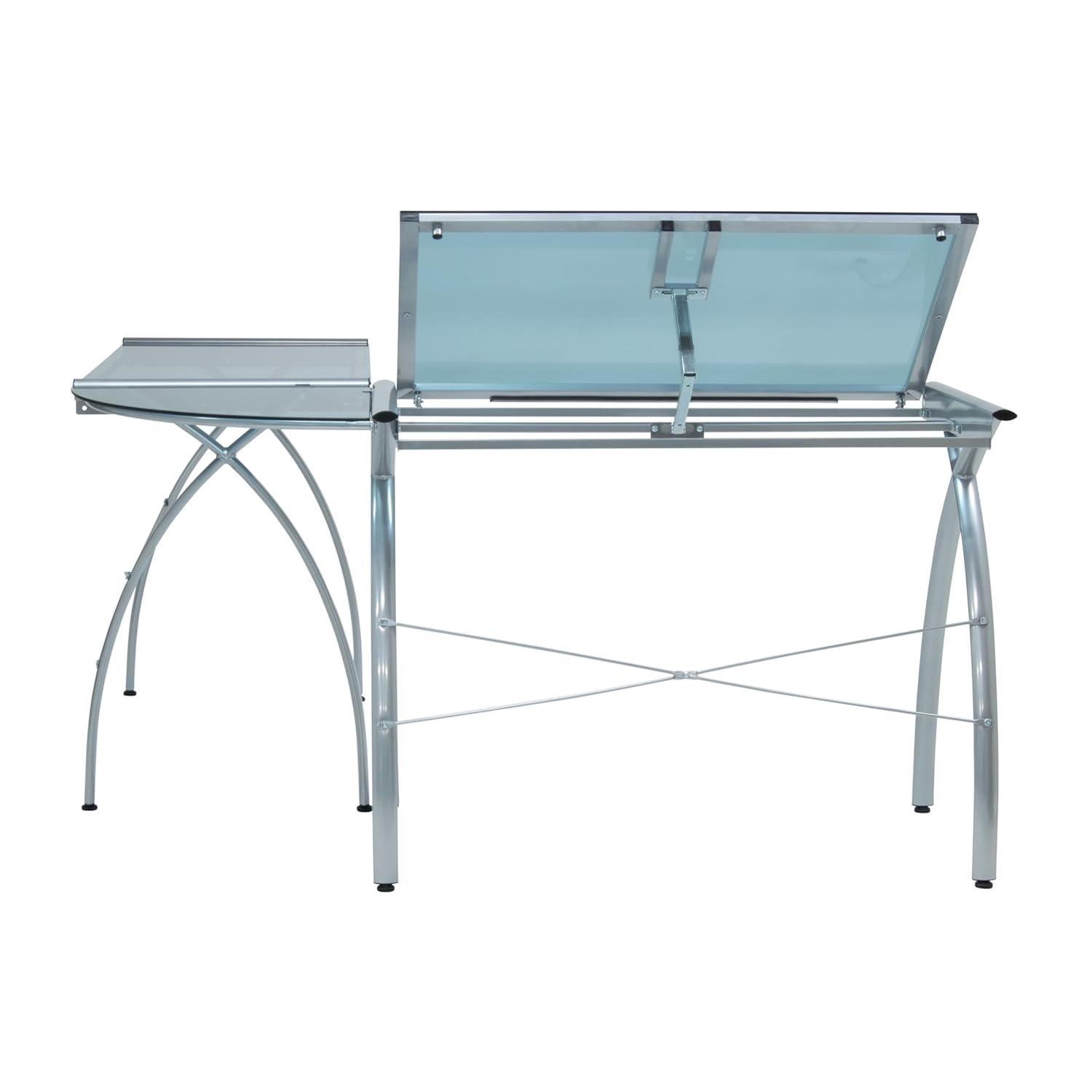 Inbox Zero Courson L-Shaped Glass Top Metal Base Drafting Table
